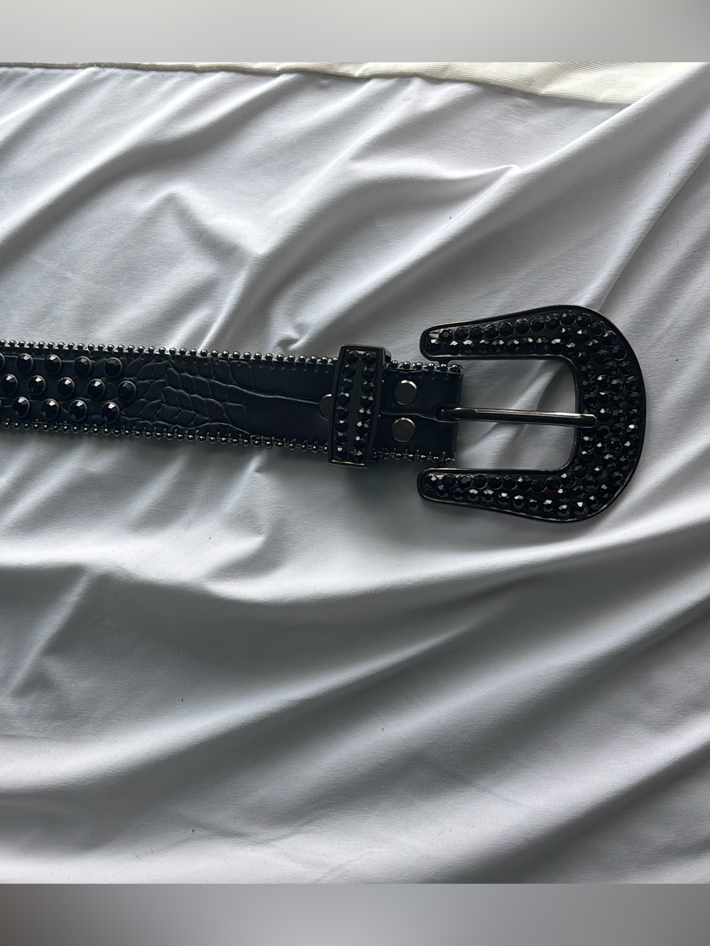 Studded Black Western-Style Belt with Decorative Buckle